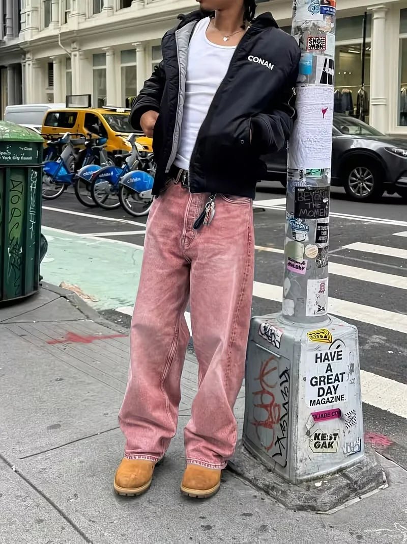 Sfdd9766c4c1945038888a8e3d238e8a8d.jpg Men's Casual Retro Street Straight Leg Jeans with Pockets - Image 1