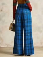 Women High Waist Pleated Plaid Wide Leg Pants Relaxed Fit Straight Trousers Casual Streetwear Bottoms For Daily Outing - Image 5