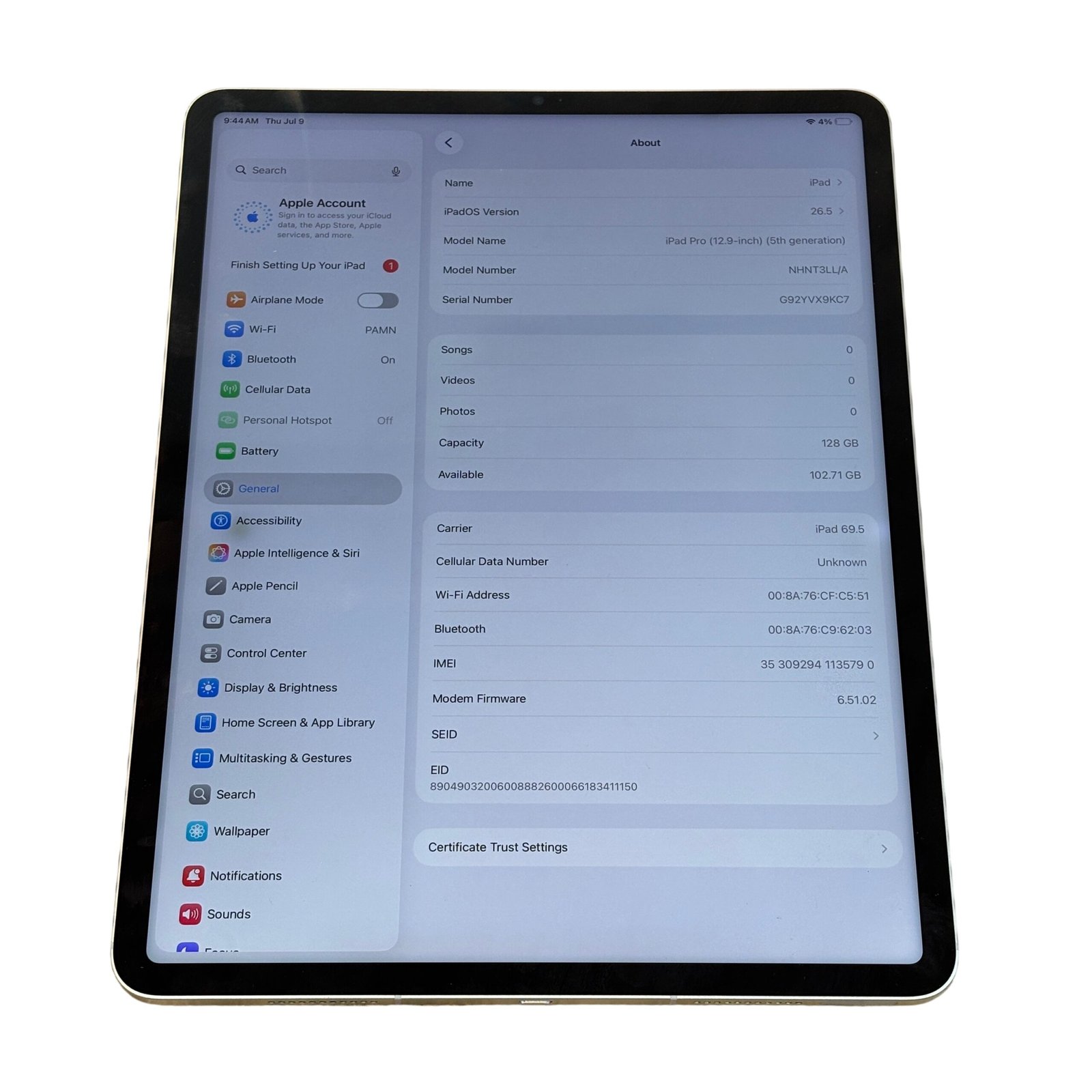 a99aac22-c7eb-4721-bab5-9fdfd61387bb.jpg Apple iPad Pro Gen 5 NHNT3LL/A A2379 Silver 128GB Silver 12.9" Smart Tablet 9KC7 - Image 1