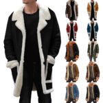 New Fashion Winter Warm Thick Fleece Bomber Jackets Business Clothing Porcket Lapel Long Sleeve Padded Leather Coats for Men - Image 2