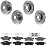 TRW® 4-Wheel Set Front and Rear Brake Disc and Pad Kit, Plain Surface 5 Lugs Front and Rear-329.95 mm Ceramic, Includes (2) Brake Pad Set and (4) Brake Disc