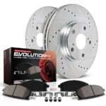Powerstop® Front Brake Disc and Pad Kit, Silver zinc-plated, Cross-drilled and Slotted, 5 Lugs, 275 mm, Carbon Fiber Ceramic, Z23 Evolution Sport Series