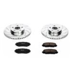Powerstop® Front Brake Disc and Pad Kit, Silver zinc-plated, Cross-drilled and Slotted, 5 Lugs, 275 mm, Carbon Fiber Ceramic, Z23 Evolution Sport Series - Image 2