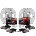 Powerstop® 4-Wheel Set Front and Rear Brake Disc and Pad Kit, Cross-Drilled and Slotted, 5 Lugs, Carbon Fiber Ceramic, Z23 Evolution Sport Series