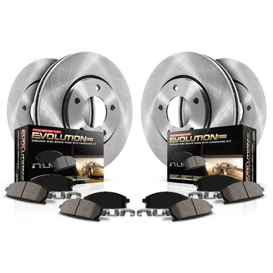p15koe1944_1.jpg Powerstop® 4-Wheel Set Front and Rear OE Stock Replacement Low-Dust Ceramic Brake Pad and Rotor Kit, 6 Lug Models - Image 1