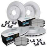 R1 Concepts® Front and Rear Brake Disc and Pad Kit, Coated, Plain Surface, Front - 295 mm, Rear - 305 mm, Ceramic, R1 GEO-Carbon Rotors with European Ceramic Pads Series
