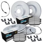 R1 Concepts® Front and Rear Brake Disc and Pad Kit, Coated, Plain Surface, Front - 343 mm, Rear - 305 mm, Ceramic, R1 GEO-Carbon Rotors with European Ceramic Pads Series