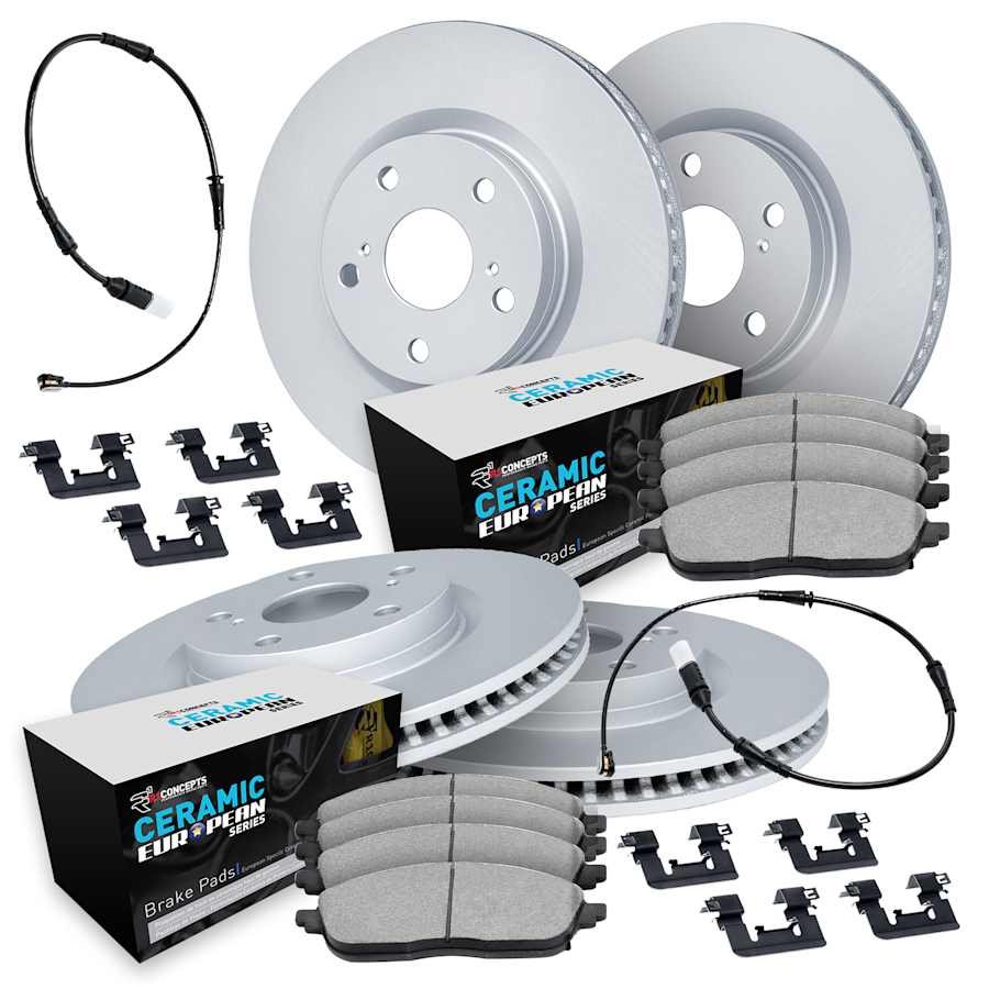 r1wdts212787_1.jpg R1 Concepts® Front and Rear Brake Disc and Pad Kit, Coated, Plain Surface, Front - 338 mm, Rear - 330 mm, Ceramic, R1 GEO-Carbon Rotors with European Ceramic Pads Series - Image 1