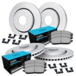R1 Concepts® Front and Rear Brake Disc and Pad Kit, Coated, Plain Surface, Front - 295 mm, Rear - 305 mm, Ceramic, R1 GEO-Carbon Rotors with Ceramic Pads Series
