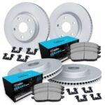 R1 Concepts® Front and Rear Brake Disc and Pad Kit, Coated, Plain Surface, Front - 345 mm, Rear - 302 mm, Ceramic, R1 GEO-Carbon Rotors with Ceramic Pads Series