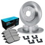 R1 Concepts® Rear Brake Disc and Pad Kit, Plain Surface, 279 mm, Ceramic, R1 eLINE Silver Rotors with Ceramic Pads Series