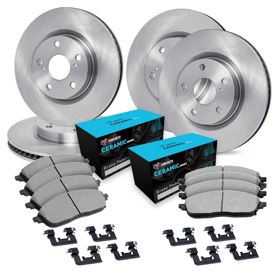 r1wfwh242012_1.jpg R1 Concepts® Front and Rear Brake Disc and Pad Kit, Plain Surface, Front - 318 mm, Rear - 330 mm, Ceramic, R1 eLINE Silver Rotors with Ceramic Pads Series - Image 1