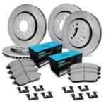 R1 Concepts® Front and Rear Brake Disc and Pad Kit, Plain Surface, Front - 325 mm, Rear - 338 mm, Ceramic, R1 eLINE Silver Rotors with Ceramic Pads Series