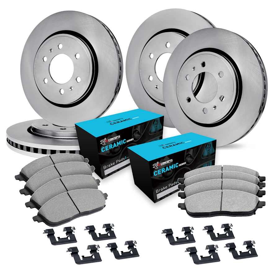 r1wfwh248037_1.jpg R1 Concepts® Front and Rear Brake Disc and Pad Kit, Plain Surface, Front - 325 mm, Rear - 338 mm, Ceramic, R1 eLINE Silver Rotors with Ceramic Pads Series - Image 1