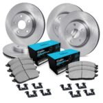 R1 Concepts® Front and Rear Brake Disc and Pad Kit, Plain Surface, Front - 305 mm, Rear - 282 mm, Ceramic, R1 eLINE Silver Rotors with Ceramic Pads Series