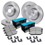 R1 Concepts® Front and Rear Brake Disc and Pad Kit, Plain Surface, Front - 279 mm, Rear - 305 mm, Ceramic, R1 eLINE Silver Rotors with Ceramic Pads Series