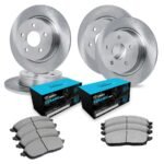 R1 Concepts® Front and Rear Brake Disc and Pad Kit, Plain Surface, Front - 254 mm, Rear - 267 mm, Ceramic, R1 eLINE Silver Rotors with Ceramic Pads Series
