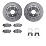 R1 Concepts® Rear Brake Disc and Pad Kit, Silver zinc-plated, Cross-drilled and Slotted, 330 mm, OE Comparable Pad Material, R1 eLINE Silver Rotors wtih Optimum OEp Pads Series - Image 2
