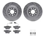 R1 Concepts® Rear Brake Disc and Pad Kit, Silver zinc-plated, Cross-drilled and Slotted, 320 mm, OE Comparable Pad Material, R1 eLINE Silver Rotors wtih Optimum OEp Pads Series