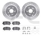 R1 Concepts® Rear Brake Disc and Pad Kit, Silver zinc-plated, Cross-drilled and Slotted, 345 mm, OE Comparable Pad Material, R1 eLINE Silver Rotors wtih Optimum OEp Pads Series