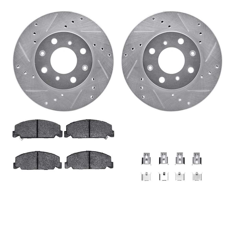 r1wguh159109_1.jpg R1 Concepts® Front Brake Disc and Pad Kit, Silver zinc-plated, Cross-drilled and Slotted, 267 mm, OE Comparable Pad Material, R1 eLINE Silver Rotors wtih Optimum OEp Pads Series - Image 1