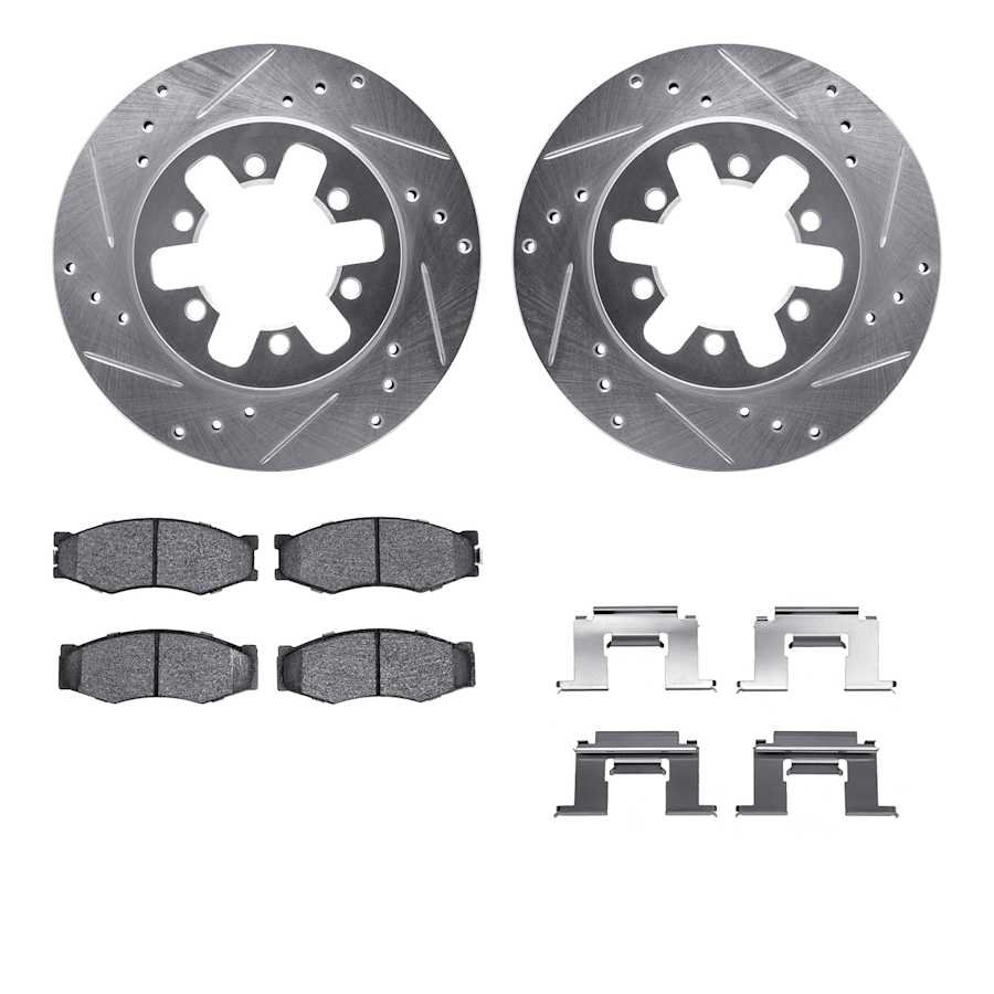 r1wguh167284_1.jpg R1 Concepts® Front Brake Disc and Pad Kit, Silver zinc-plated, Cross-drilled and Slotted, 257 mm, OE Comparable Pad Material, RWD, R1 eLINE Silver Rotors wtih Optimum OEp Pads Series - Image 1