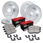 R1 Concepts® Front and Rear Brake Disc and Pad Kit, Silver zinc-plated, Cross-drilled and Slotted, Front - 290 mm, Rear - 305 mm, OE Comparable Pad Material, R1 eLINE Silver Rotors wtih Optimum OEp Pads Series