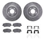 R1 Concepts® Front Brake Disc and Pad Kit, Silver zinc-plated, Cross-drilled and Slotted, 320 mm, Ceramic, R1 eLINE Silver Rotors with Ceramic Pads Series - Image 2