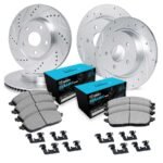 R1 Concepts® Front and Rear Brake Disc and Pad Kit, Silver zinc-plated, Cross-drilled and Slotted, Front - 287 mm, Rear - 279 mm, Ceramic, R1 eLINE Silver Rotors with Ceramic Pads Series