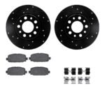 R1 Concepts® Rear Brake Disc and Pad Kit, Black, Cross-drilled and Slotted, 292 mm, OE Comparable Pad Material, R1 eLINE Black Rotors with Optimum OEp Pads Series
