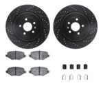 R1 Concepts® Rear Brake Disc and Pad Kit, Black, Cross-drilled and Slotted, 353 mm, Ceramic, R1 eLINE Black Rotors with Ceramic Pads Series - Image 2