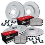 R1 Concepts® Front and Rear Brake Disc and Pad Kit, Geomet Coated, Plain Surface, Front - 361 mm, Rear - 323 mm, OE Comparable Pad Material, R1 GEO-Carbon Rotors with Optimum OEp Pads Series