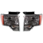 Replacement Driver and Passenger Side Headlights, with Bulbs, Halogen, with Chrome Trim