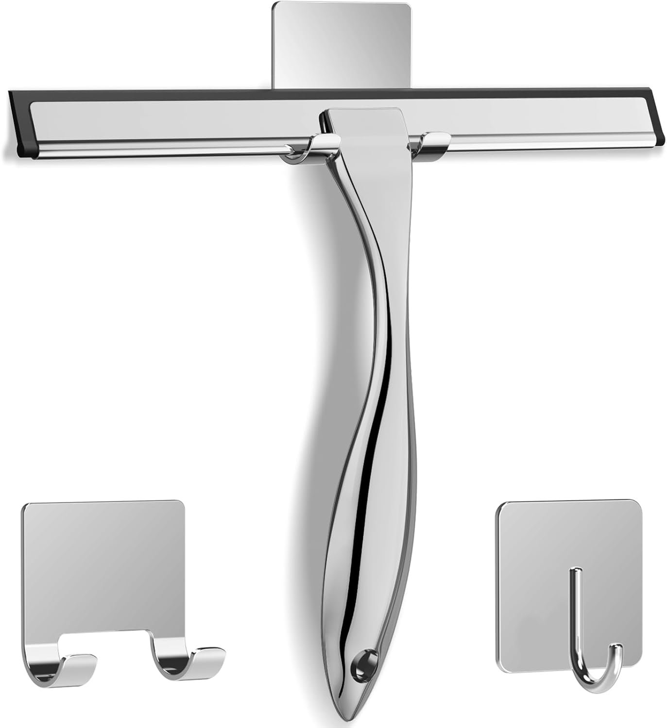 5102UAfkhjL._AC_SL1500_ All-Purpose Stainless Steel Shower Squeegee for Shower Glass Door with 2 Adhesive Hooks, Bathroom Cleaner Tool Household Window Mirror Squeegee , Cleaning Tile Wall, Car, 10 Inch Silver - Image 1