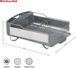 KitchenAid Large Capacity Full Size Rust Resistant Dish Rack with Angled Drain Board and Removable Flatware Caddy, Light Grey - Image 2