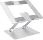 Amazon Basics Sturdy and Portable Ergonomic Laptop Stand for Desk, Height Adjustable Riser with Ventilated Cooling, Foldable, Fits all Laptops up to 15.6 Inch, Silver