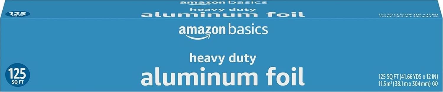 51k8UgQWlL._AC_SL1500_ Amazon Basics Heavy Duty Aluminum Foil for Cooking, Grilling, Food Storage, Roasting, 125 Sq Ft (Pack of 1) - Image 1