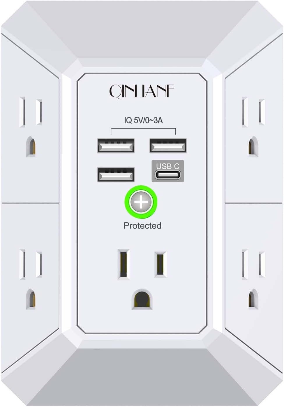 51lGPGOkjUL._AC_SL1500_ Wall Charger, Surge Protector, QINLIANF 5 Outlet Extender with 4 USB Ports - Image 1