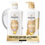 Pantene Shampoo & Conditioner Set, Daily Moisture Renewal with Vitamin E - Pro-V Nutrients for Dry, Color-Treated, Straight to Curly Hair, 72-Hour Hydration & Softness, Twin Pack, 52.8 Oz Total