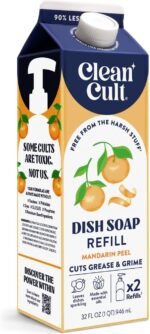Cleancult Dish Soap Liquid Refill (32oz, 1 Pack) - Plant Based Cleaning Power - Dish Soap that Cuts Grease & Grime - Free of Harsh Chemicals - Uses 90% Less Plastic - Mandarin Peel