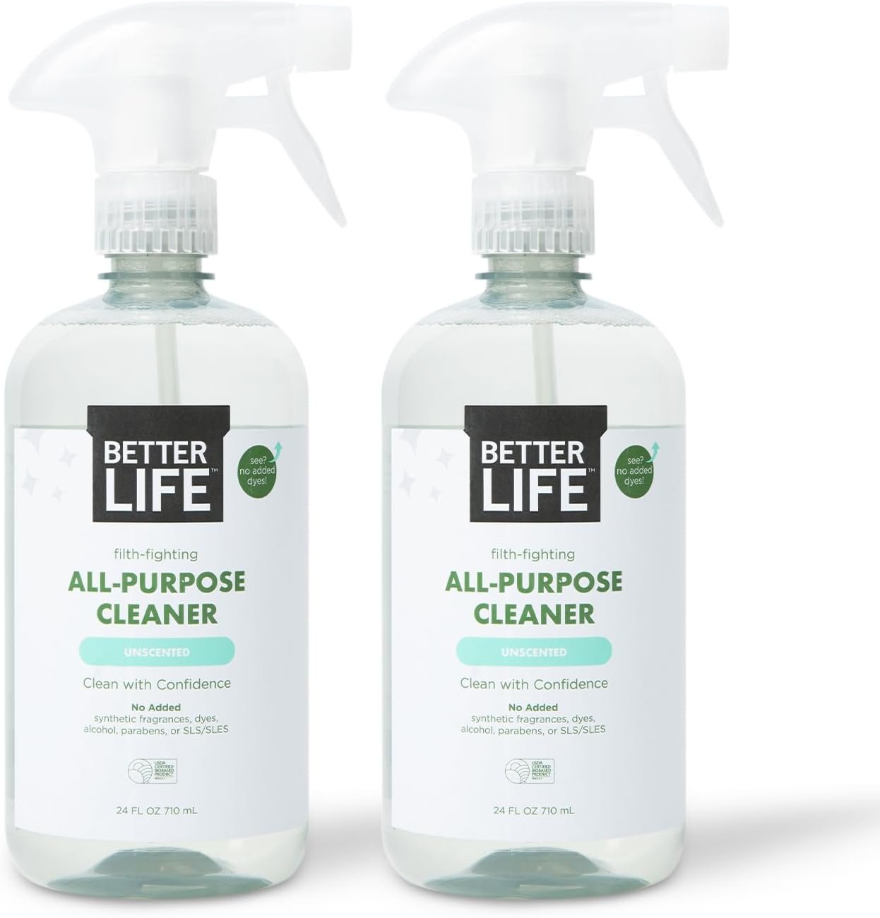 612zFdqRm4L._AC_SL1500_ Better Life All Purpose Cleaner - Multipurpose Home and Kitchen Cleaning Spray for Glass, Countertops, Appliances, Upholstery & More - Multi-surface Spray Cleaner - 24oz (Pack of 2) Unscented - Image 1