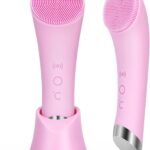 PRITECH Facial Cleansing Brush, Rechargeable Silicone Face Scrubber with Heat Massage End, Vibrating Exfoliator Scrubber for Deep Cleaning, Waterproof Face Brush for Women and Men (Pink)
