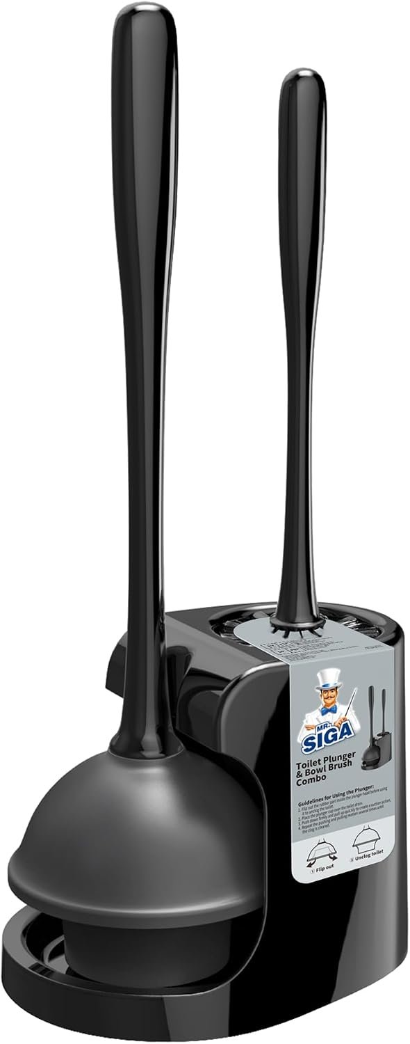 617QZaY6wHL._AC_SL1500_ MR.SIGA Toilet Plunger and Bowl Brush Combo for Bathroom Cleaning, Black - Image 1