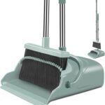 Upgrade Broom and Dustpan Set, Large Size and with Long Handle, Upright,Ideal for Indoor Outdoor Garage Kitchen Room Office Lobby Use (Green)