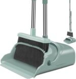Upgrade Broom and Dustpan Set, Large Size and with Long Handle, Upright,Ideal for Indoor Outdoor Garage Kitchen Room Office Lobby Use (Green)