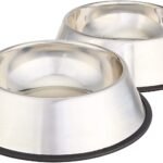 Amazon Basics Stainless Steel Non-Skid Dog Water And Food Bowls, Dishwasher Safe, Rust Resistant, 38oz Capacity, 10 x 2.8 Inches, 2-Pack