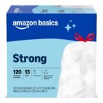 Amazon Basics Trash Bags, Tall Kitchen Drawstring, Unscented, 13 Gallon, 120 Count, Pack of 1, Packaging May Vary