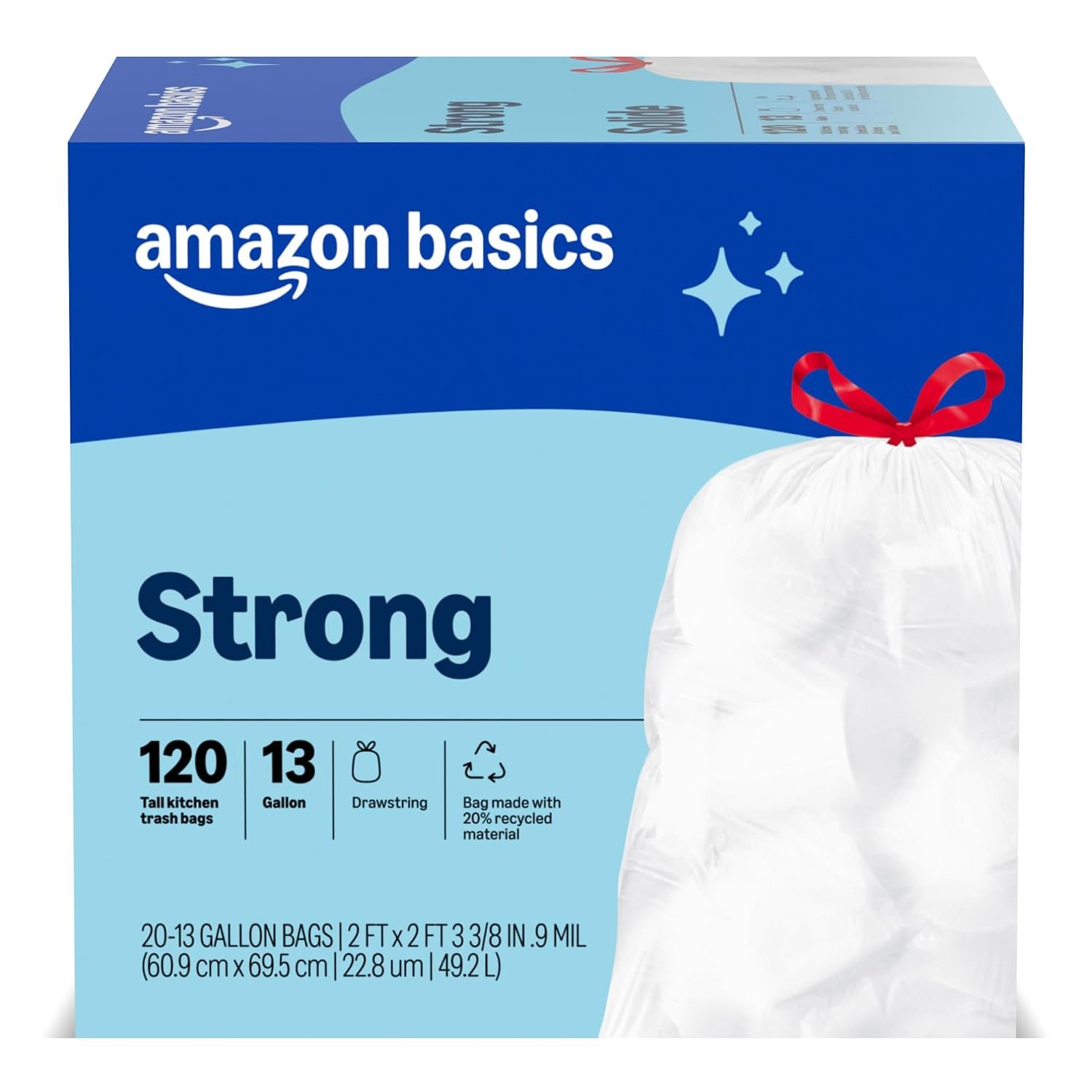 61Fx83MXyL._SL1500_-2 Amazon Basics Trash Bags, Tall Kitchen Drawstring, Unscented, 13 Gallon, 120 Count, Pack of 1, Packaging May Vary - Image 1