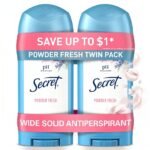 Secret Antiperspirant and Deodorant for Women, 24hr Sweat & Odor Protection, PH Balanced Protection, Gentle on Skin, Wide Solid, Powder Fresh Scent, 2.7 oz (Pack of 2)