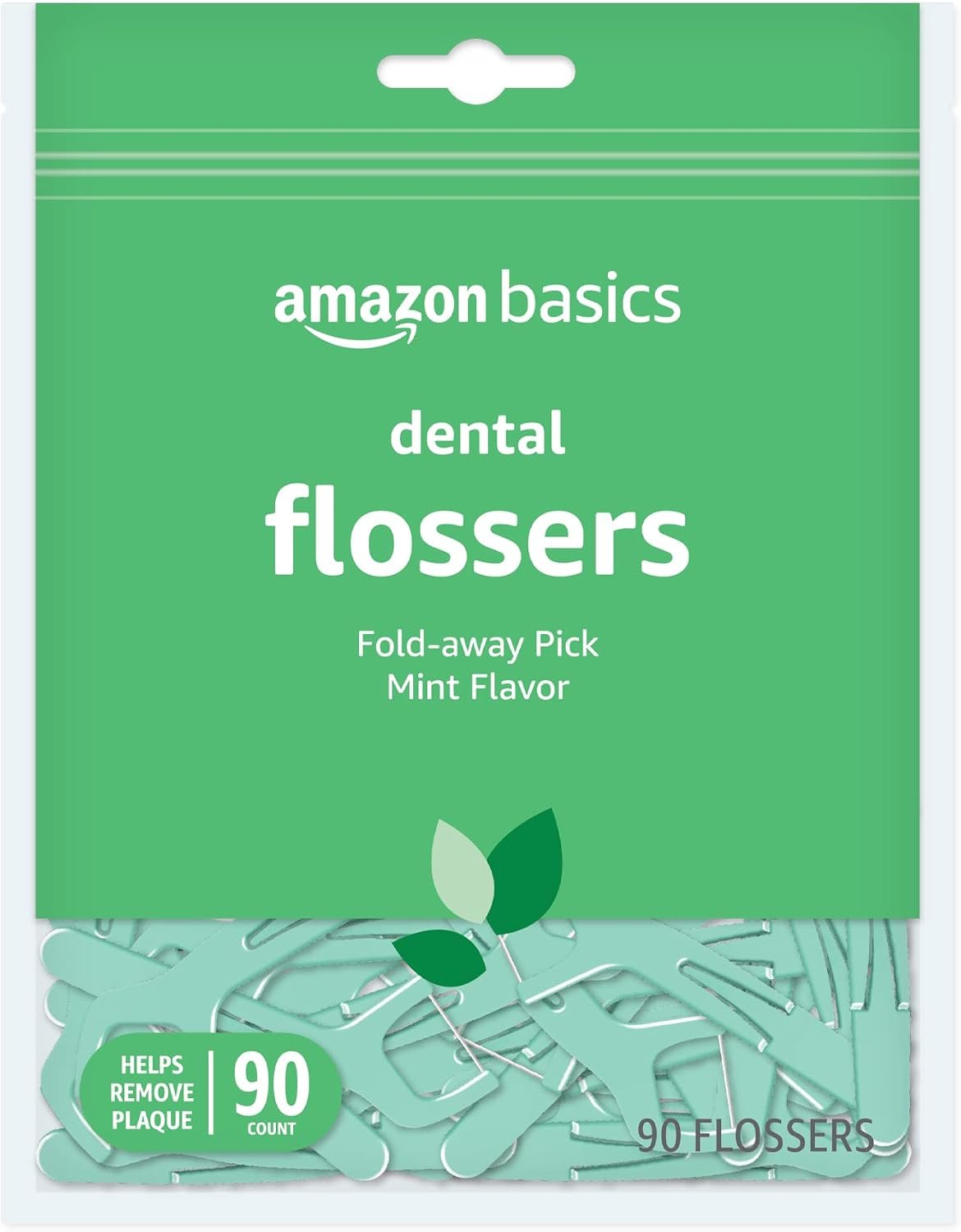61Lu42O2ML._AC_SL1500_ Amazon Basics Mint Dental Flossers, Shred Resistant, Slides Easily Between Teeth, with Fold-Away Pick, 90 Count, 1-Pack (Previously Solimo) - Image 1